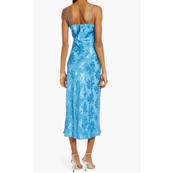 Lulu’s Blue Floral Jacquard Midi Dress S - Picture 2 of 10